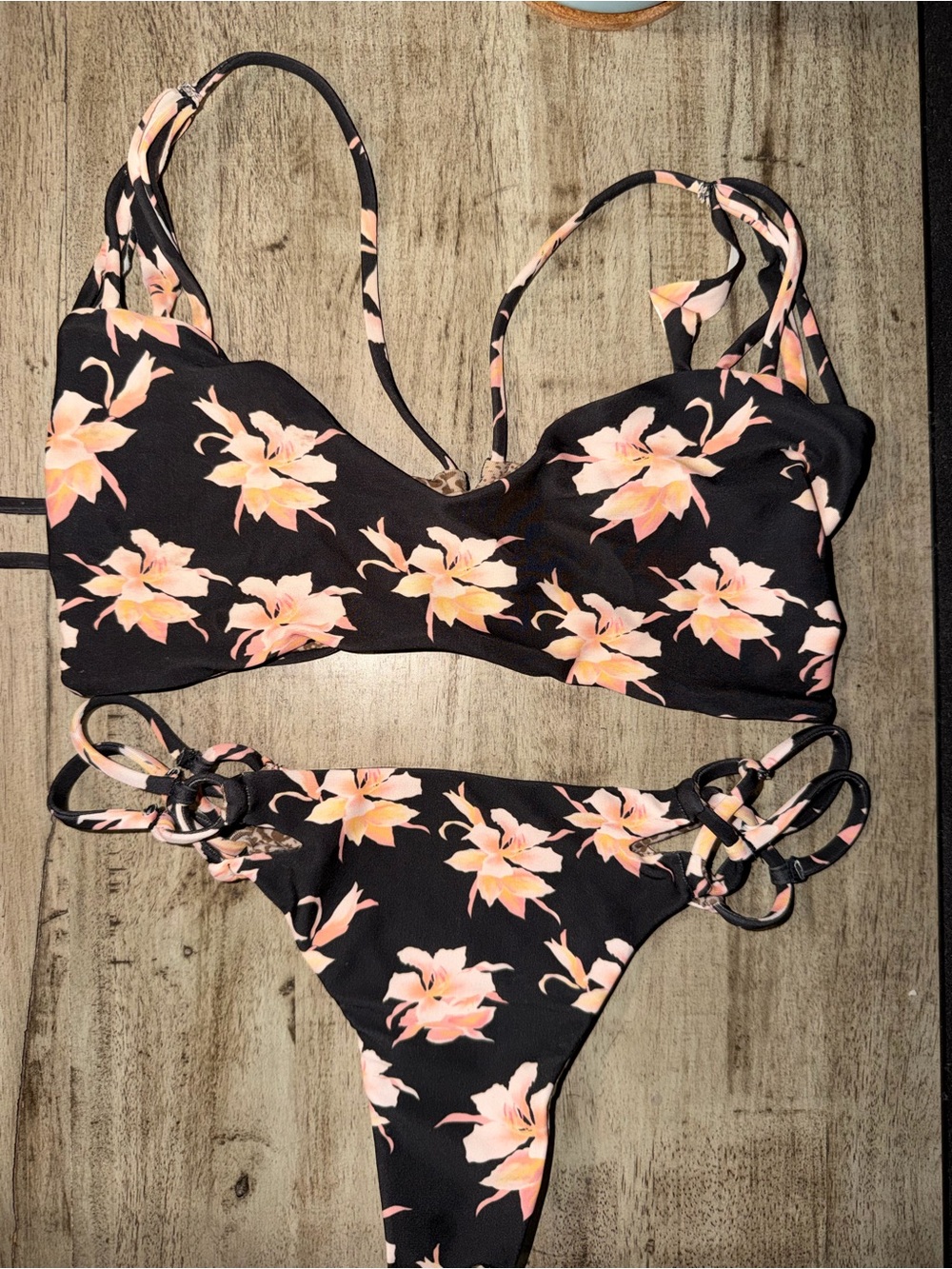 Acacia Black Vintage Aloha Floral Bikini Set
